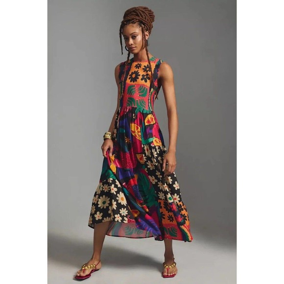 FARM Rio Dresses & Skirts - Anthropologie Farm Rio Sleeveless Patchwork Print Daises Midi Dress Size 1X